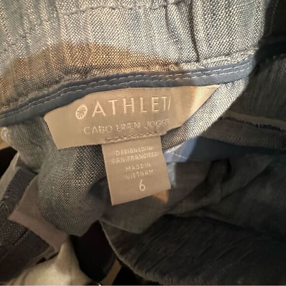 Athleta | Linen Cabo Blue Chambray Zip Pocket High Waist Joggers Pants 6 - Picture 7 of 8
